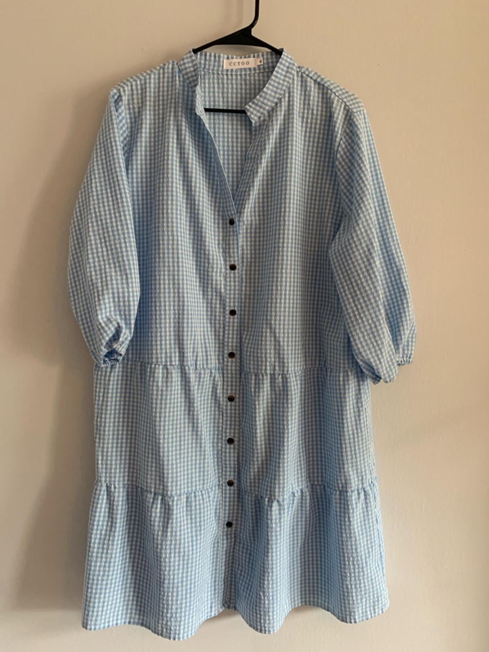 CCTOO Blue Gingham Tiered Button-Front Dress